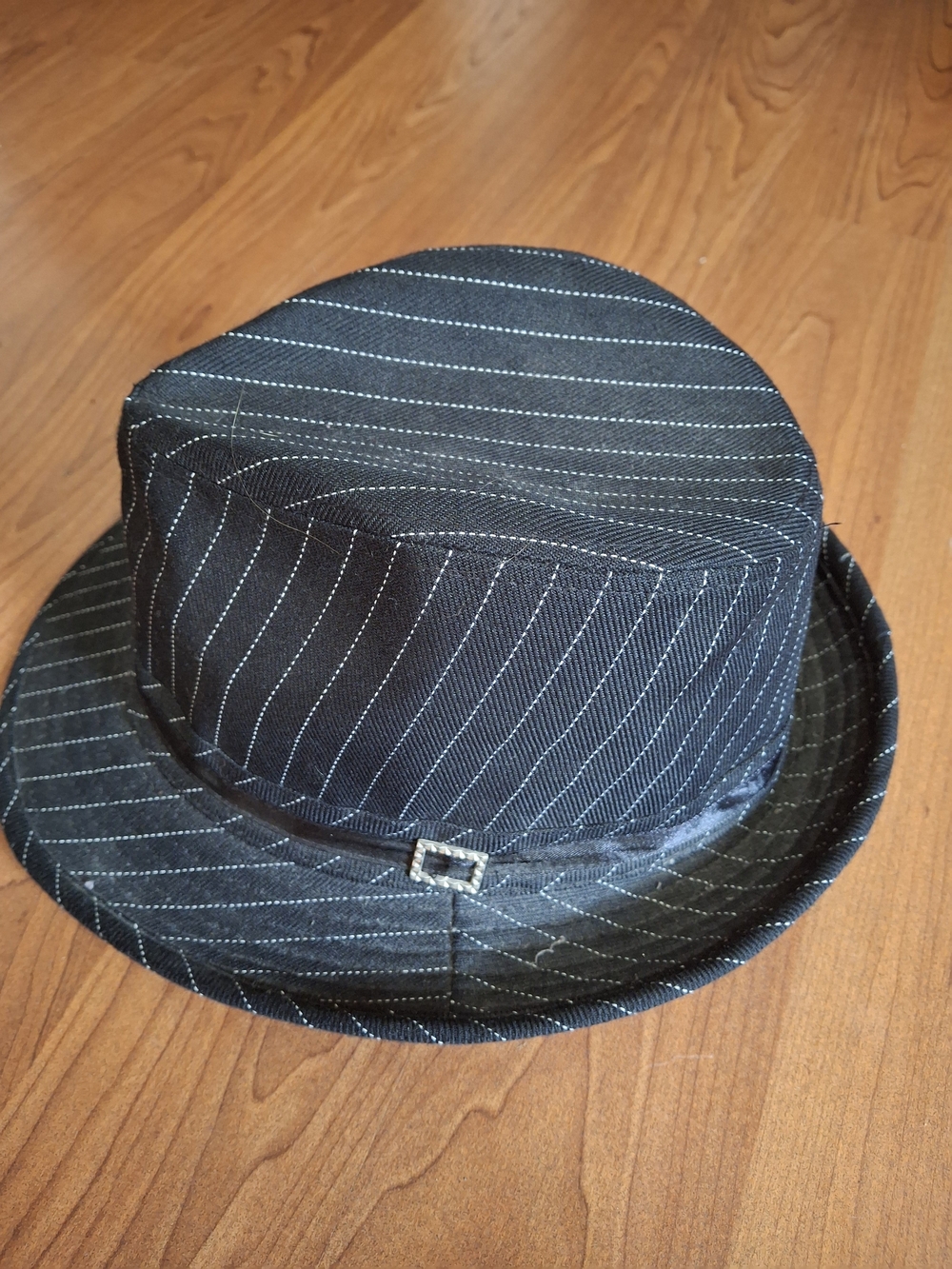 D&Y Black Pinstripe Fedora Hat White Stripe Gangster Menswear Style